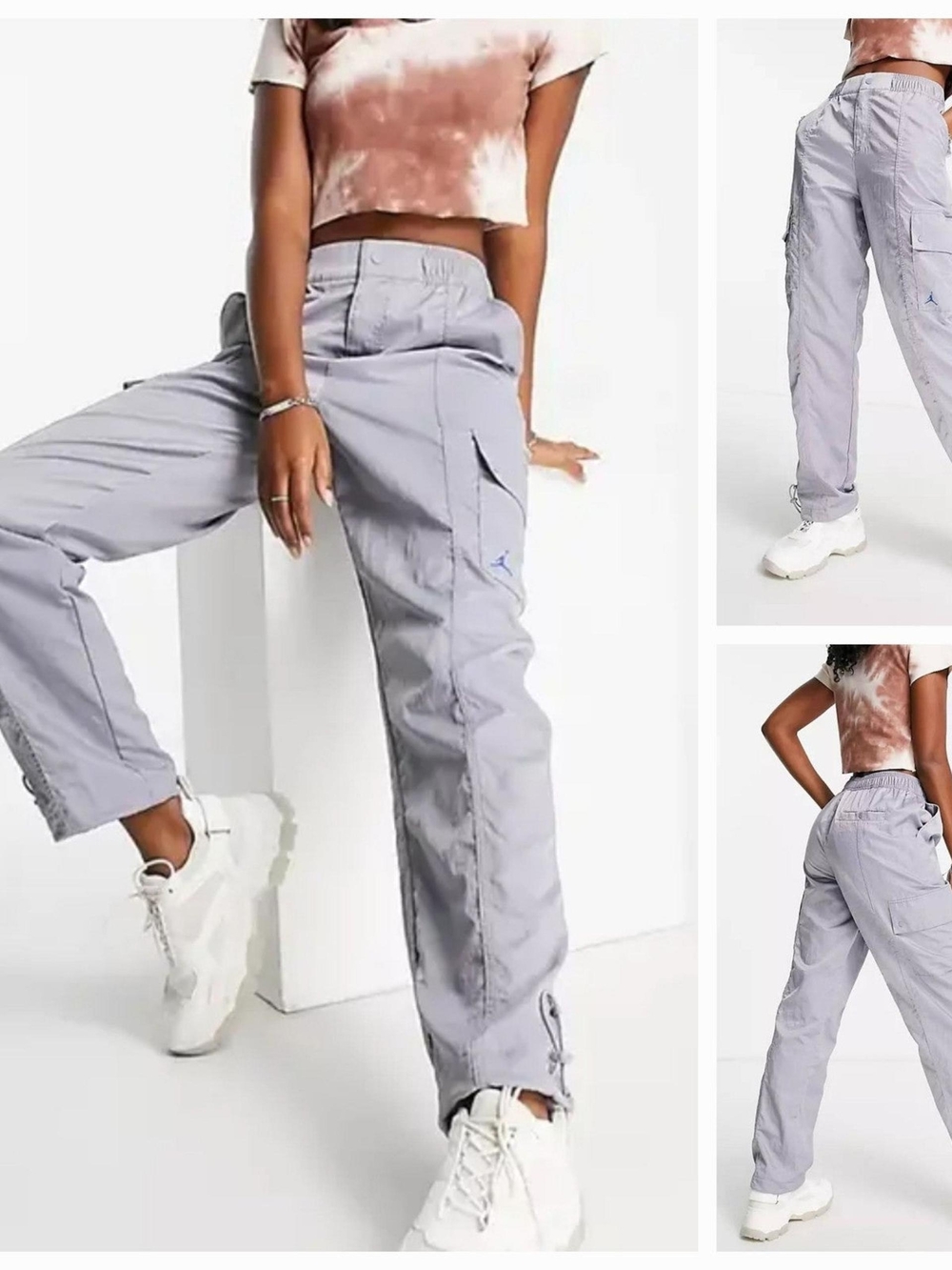 NIKE Jordan Heritage Grey Woven Cargo Flight Track Pants Size S Y2K